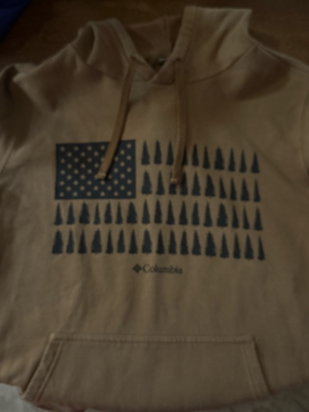 Columbia Men's Tan Crewneck Hoodie with Navy Tree Flag Graphic